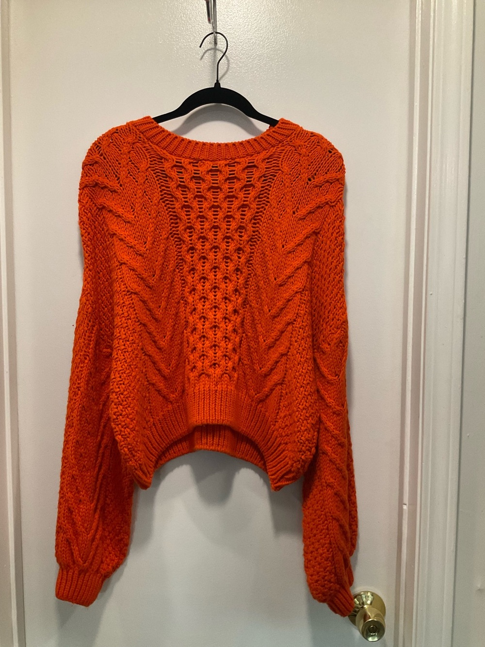 Topshop Orange Cable Knit Crewneck Sweater